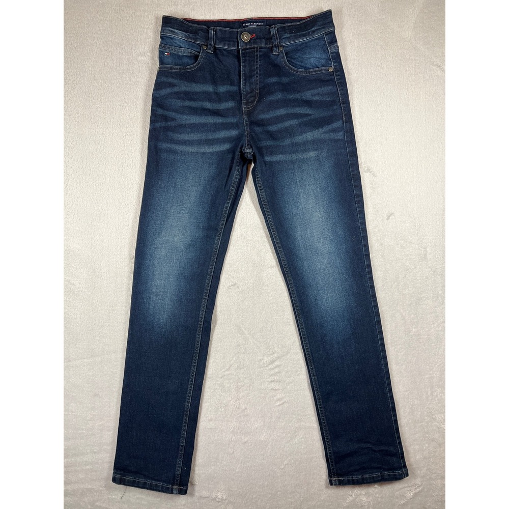 Tommy Hilfiger Boys Regular Fit Dark Wash Denim Jeans Adjustable Waist Size 16